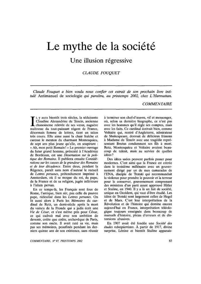 Le mythe de la société. Une illusion régressive
 – page 1