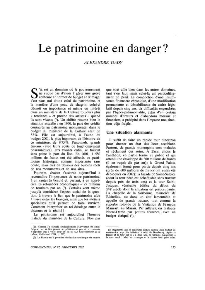 Le patrimoine en danger ?
 – page 1