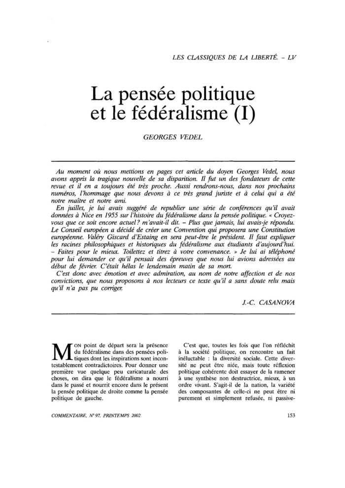 La pensée politique et le fédéralisme (I)
 – page 1