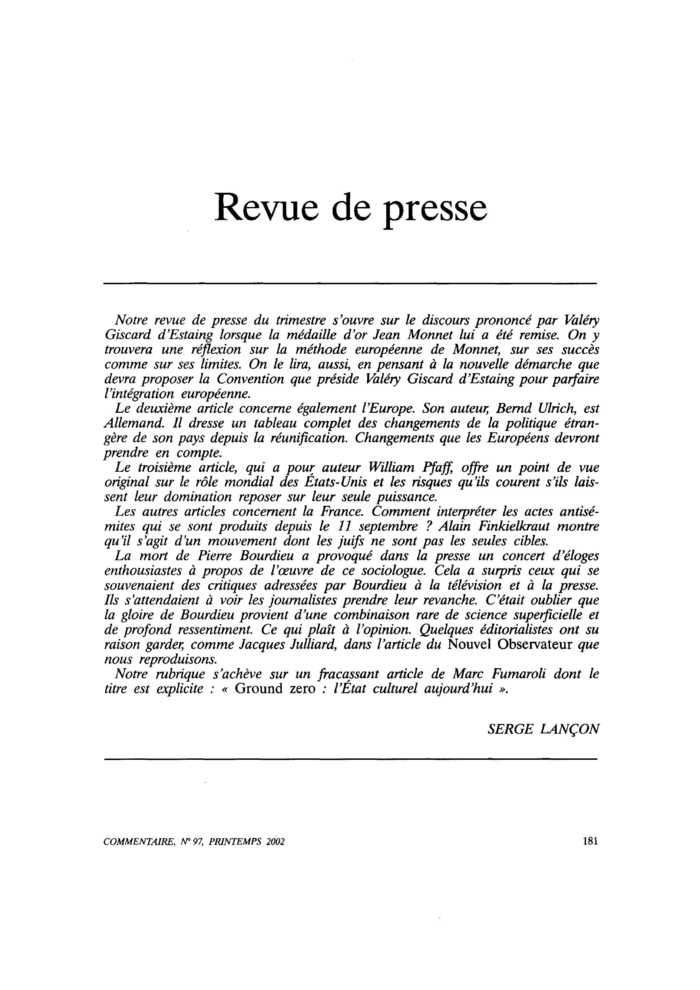 Revue de presse
 – page 1