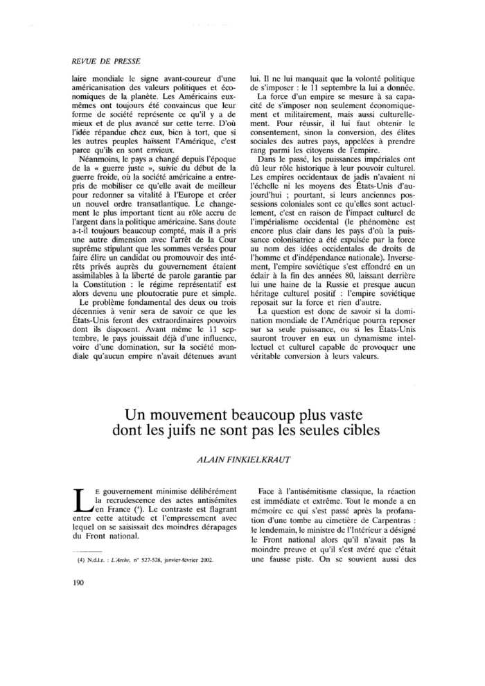 Un mouvement beaucoup plus vaste dont les juifs ne sont pas les seules cibles
 – page 1