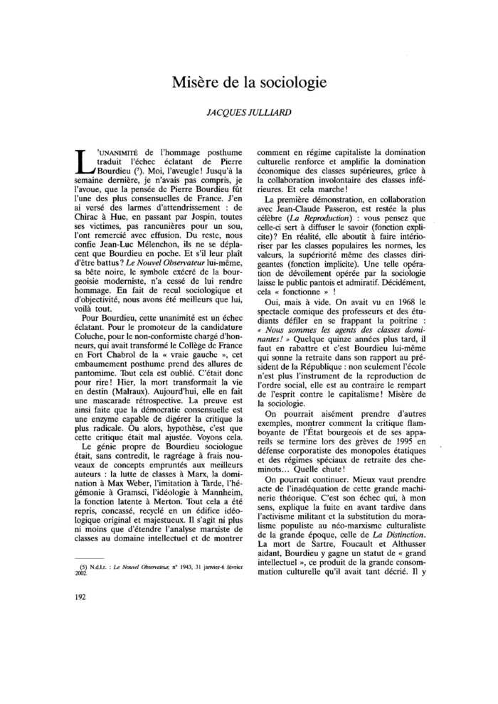 Misère de la sociologie
 – page 1