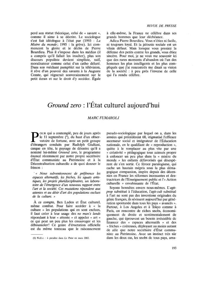 Ground zéro : l’État culturel aujourd’hui
 – page 1