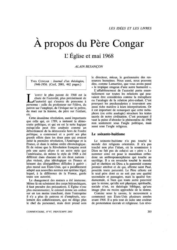 À propos du Père Congar. L’Église et mai 1968
 – page 1