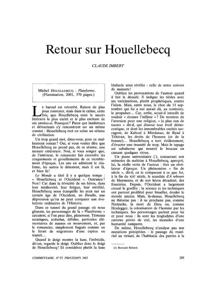 Retour sur Houellebecq
 – page 1