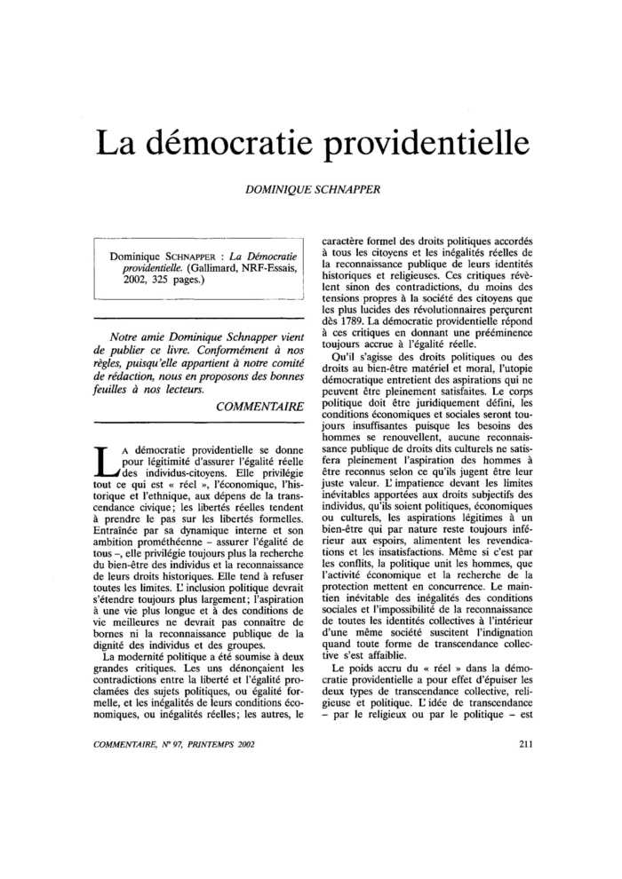 La démocratie providentielle
 – page 1