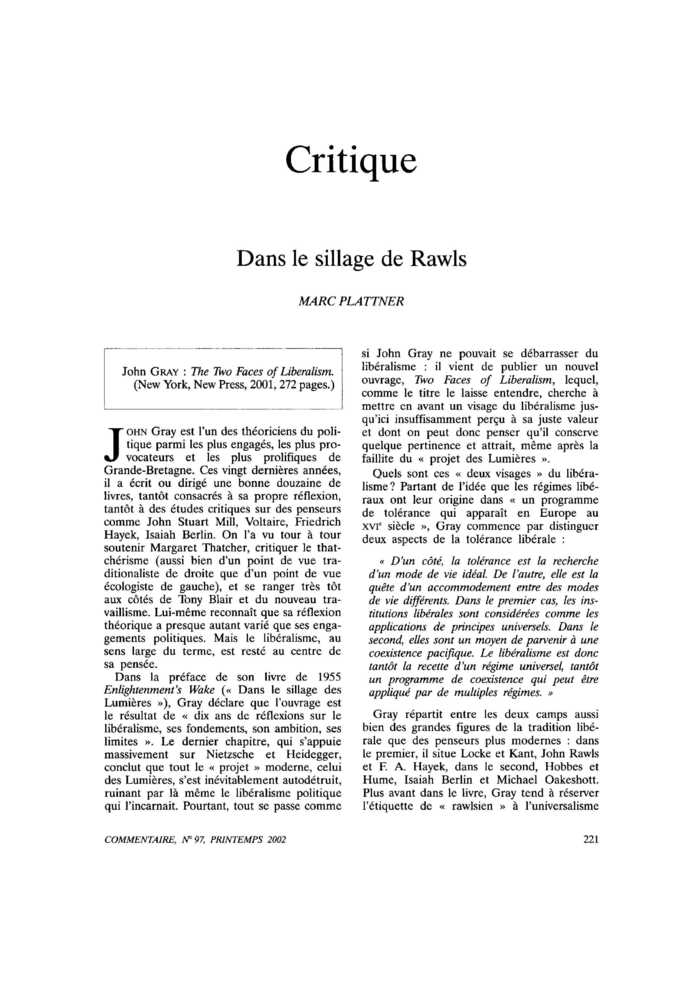 Dans le sillage de Rawls
 – page 1