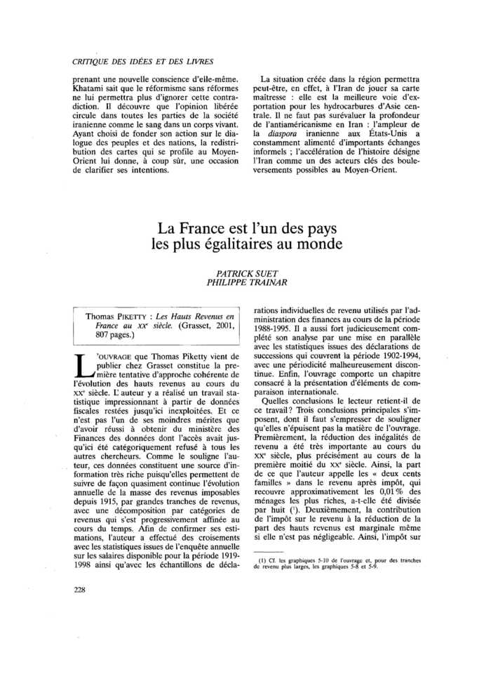 La France est l’un des pays les plus égalitaires au monde
 – page 1