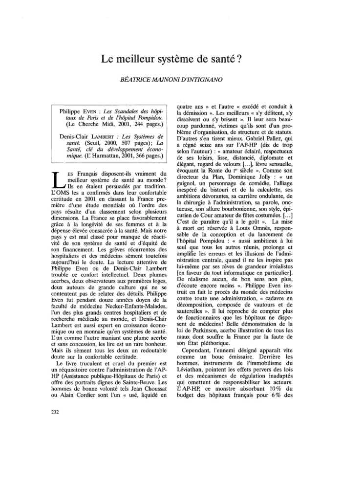 Le meilleur système de santé ?
 – page 1