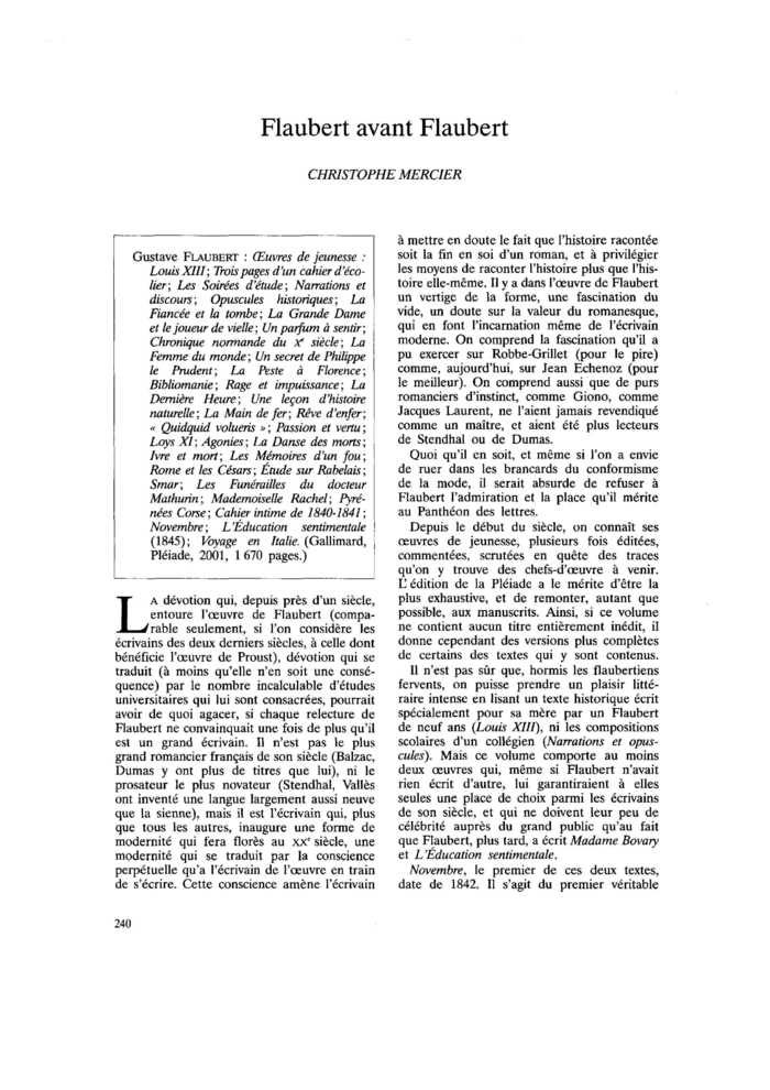 Flaubert avant Flaubert
 – page 1