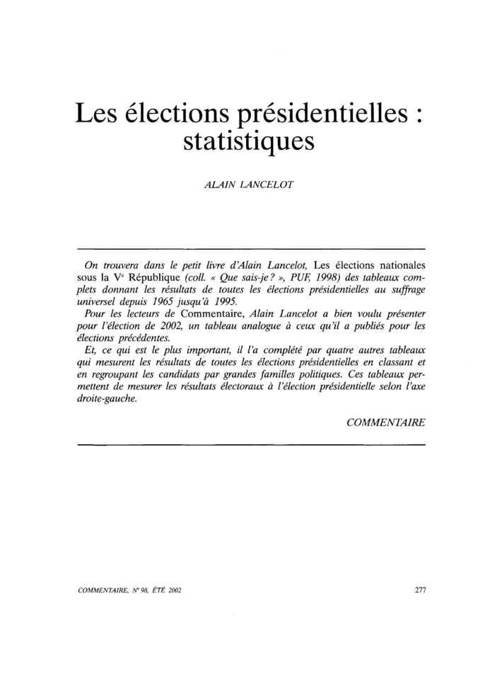 Les élections présidentielles : statistiques
 – page 1