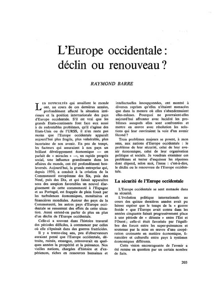 L’Europe occidentale : déclin ou renouveau ?
 – page 1