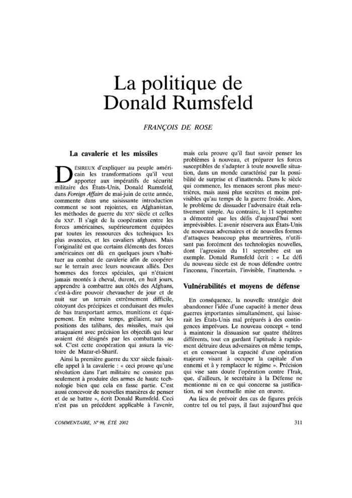 La politique de Donald Rumsfeld
 – page 1