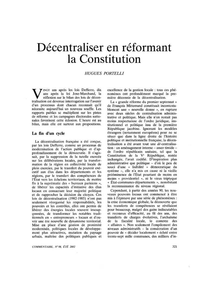 Décentraliser en réformant la Constitution
 – page 1