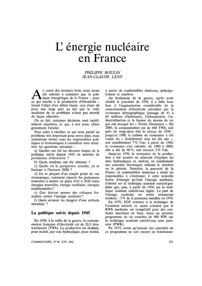 L’énergie nucléaire en France
 – page 1