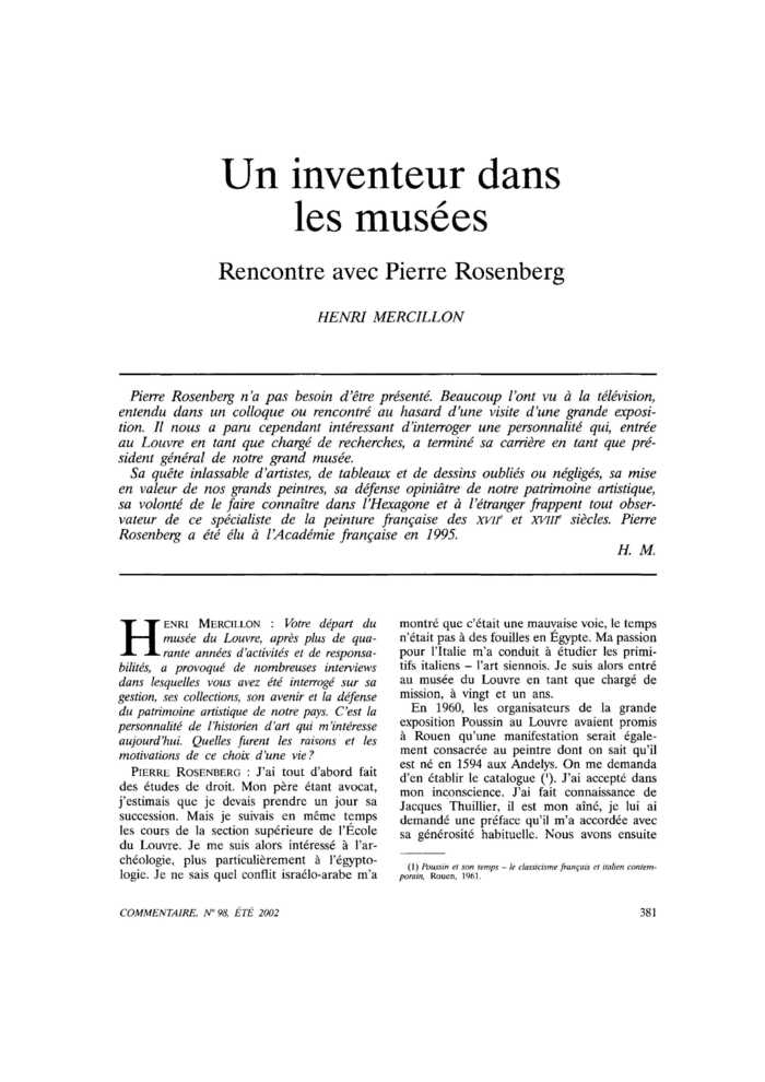 Un inventeur dans les musées. Rencontre avec Pierre Rosenberg
 – page 1