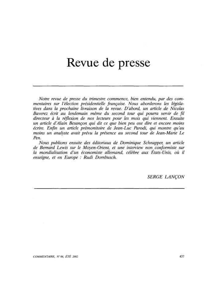Revue de presse
 – page 1