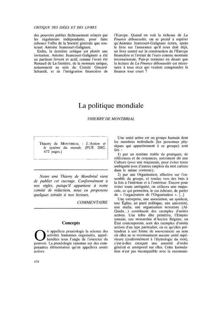 La politique mondiale
 – page 1