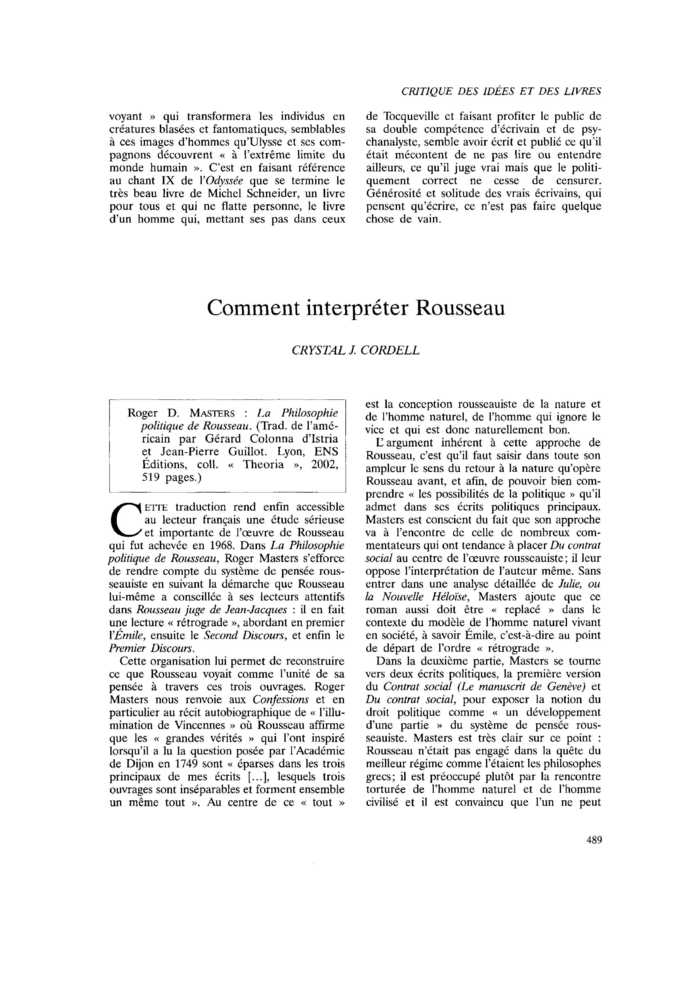 Comment interpréter Rousseau
 – page 1