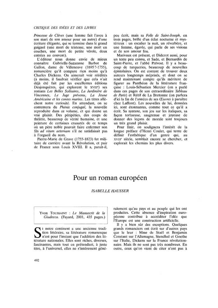Pour un roman européen
 – page 1