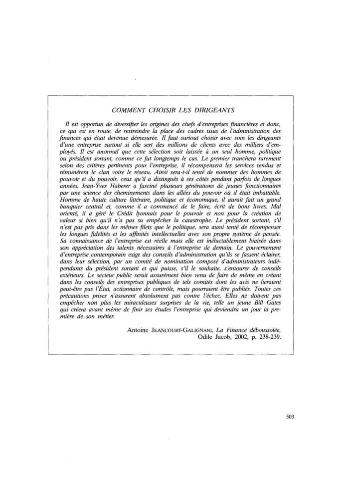 COMMENT CHOISIR LES DIRIGEANTS
 – page 1