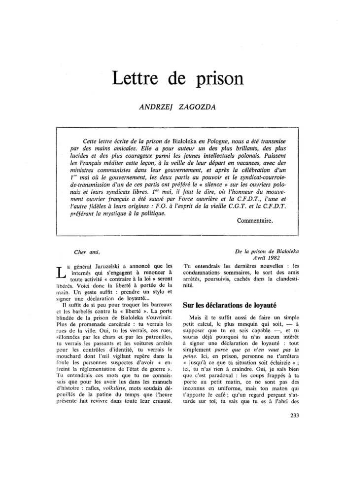 Lettre de prison
 – page 1