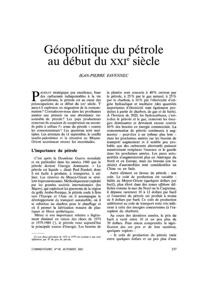 Géopolitique du pétrole au début du XXIe siècle
 – page 1