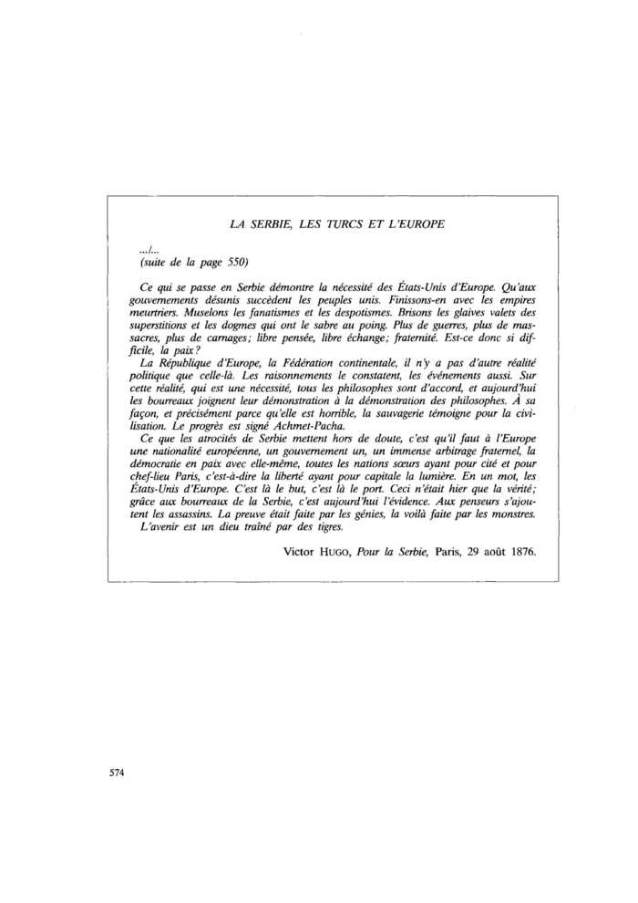 LA SERBIE, LES TURCS ET L’EUROPE (suite)
 – page 1