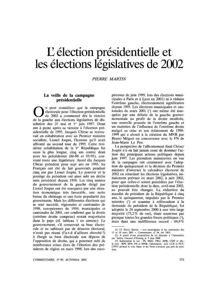 L’élection présidentielle et les élections législatives de 2002
 – page 1