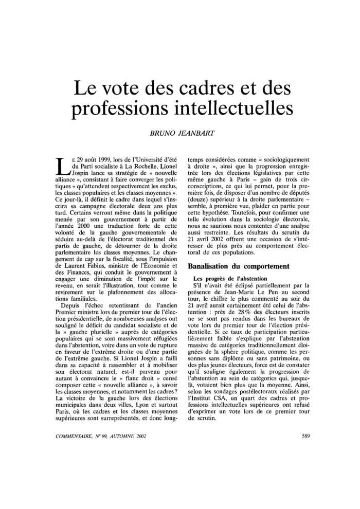 Le vote des cadres et des professions intellectuelles
 – page 1