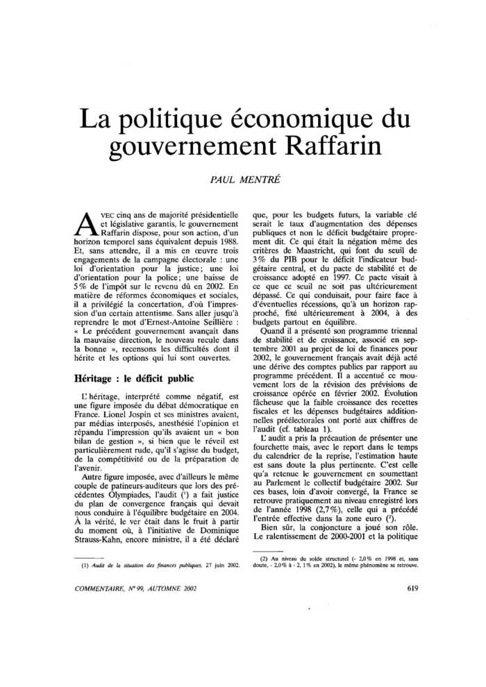 La politique économique du gouvernement Raffarin
 – page 1