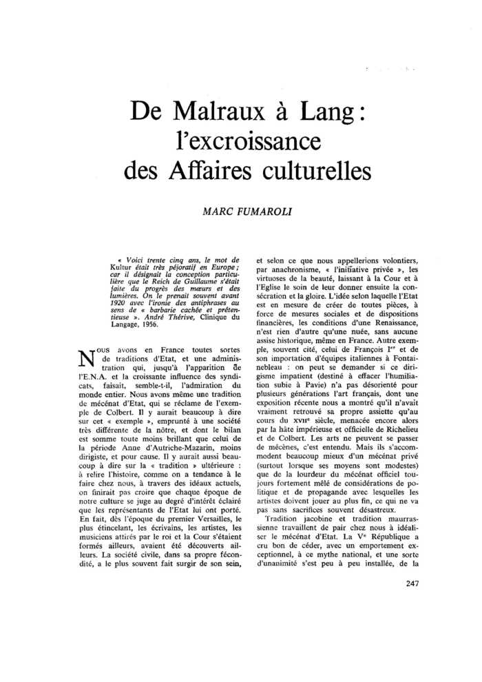 De Malraux à Lang : l’excroissance des Affaires culturelles
 – page 1