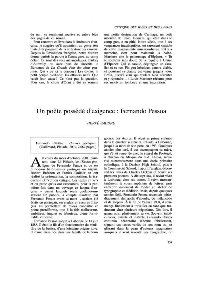 Un poète possédé d’exigence : Fernando Pessoa
 – page 1