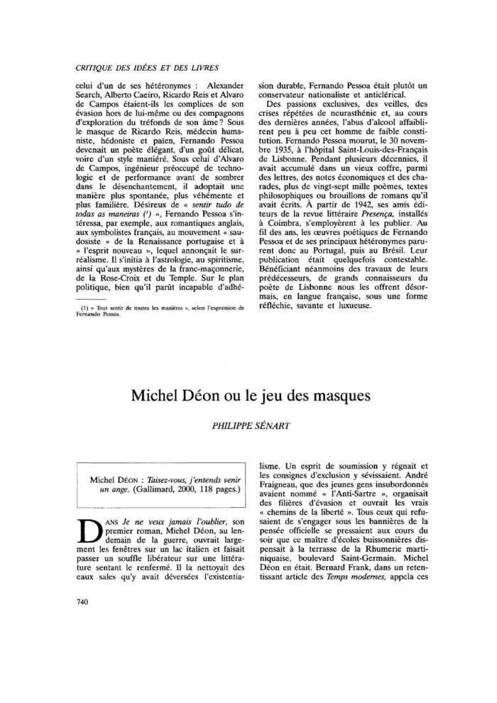 Michel Déon ou le jeu des masques
 – page 1