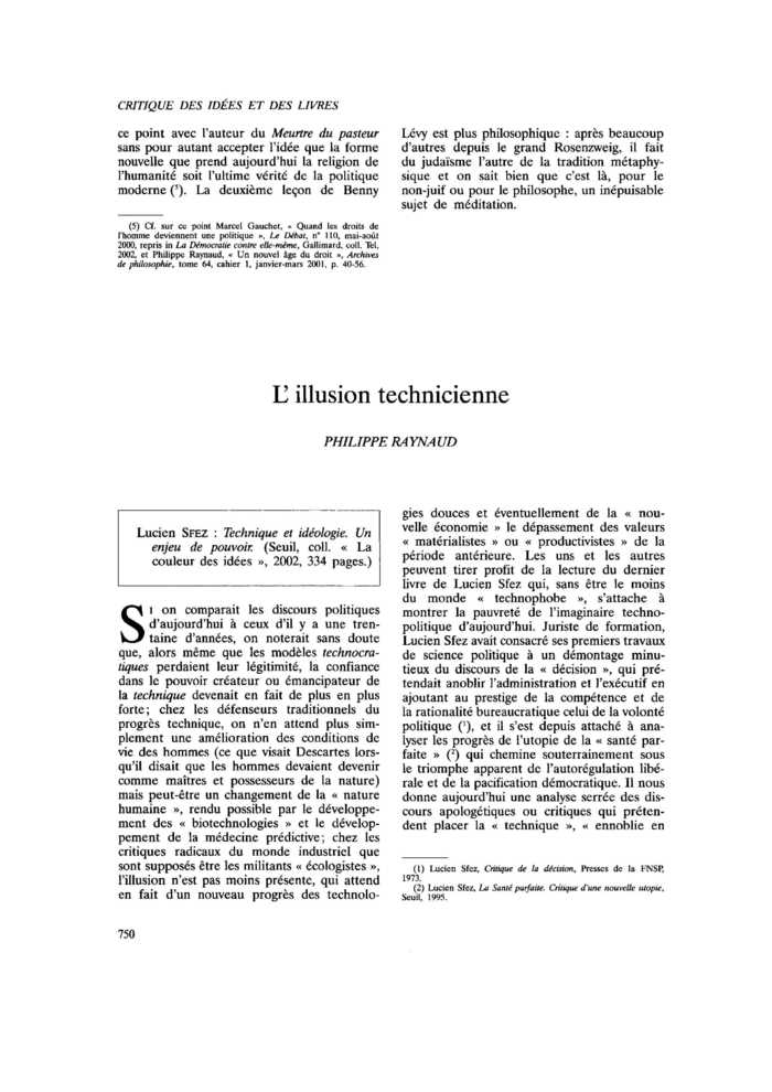 L’illusion technicienne
 – page 1