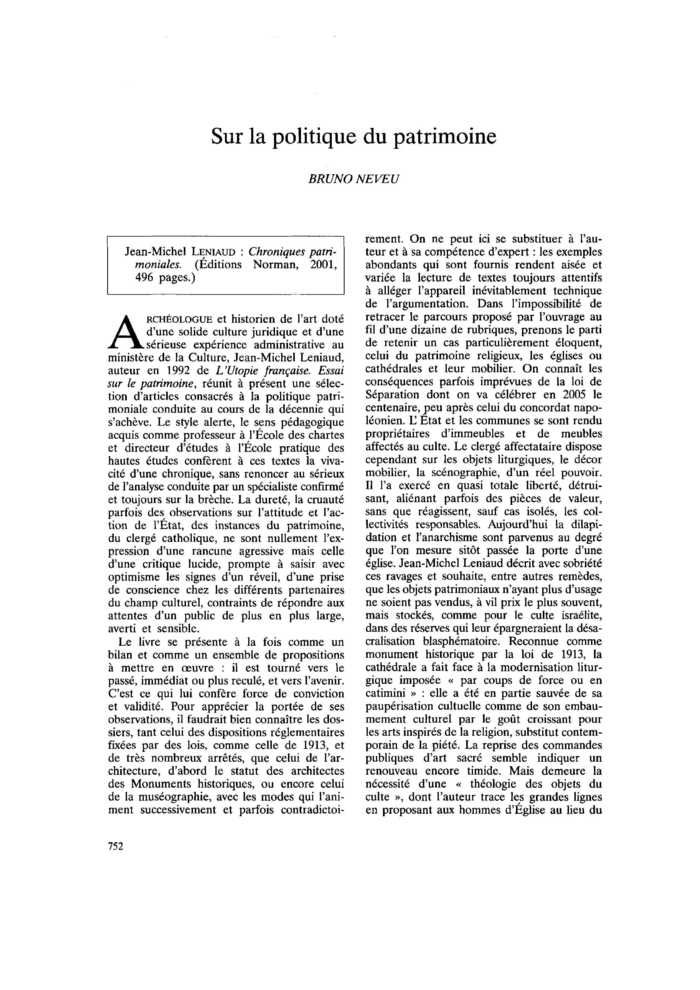 Sur la politique du patrimoine
 – page 1