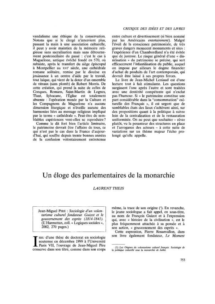 Un éloge des parlementaires de la monarchie
 – page 1