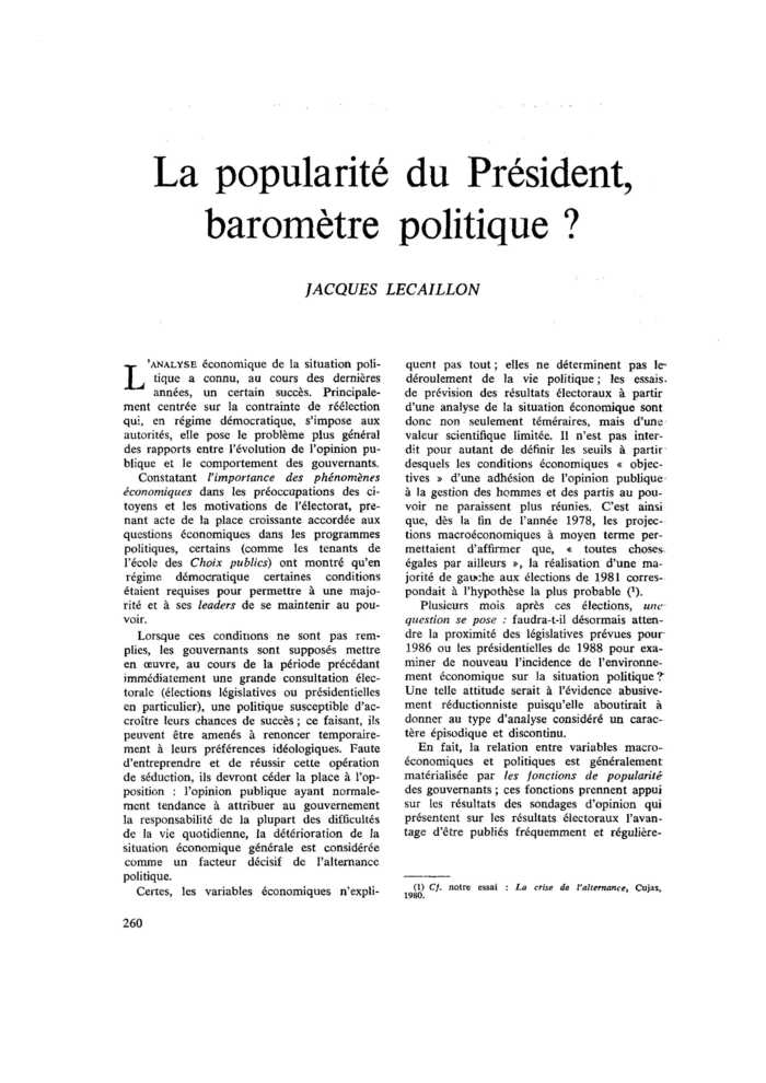 La popularité du Président, baromètre politique ?
 – page 1