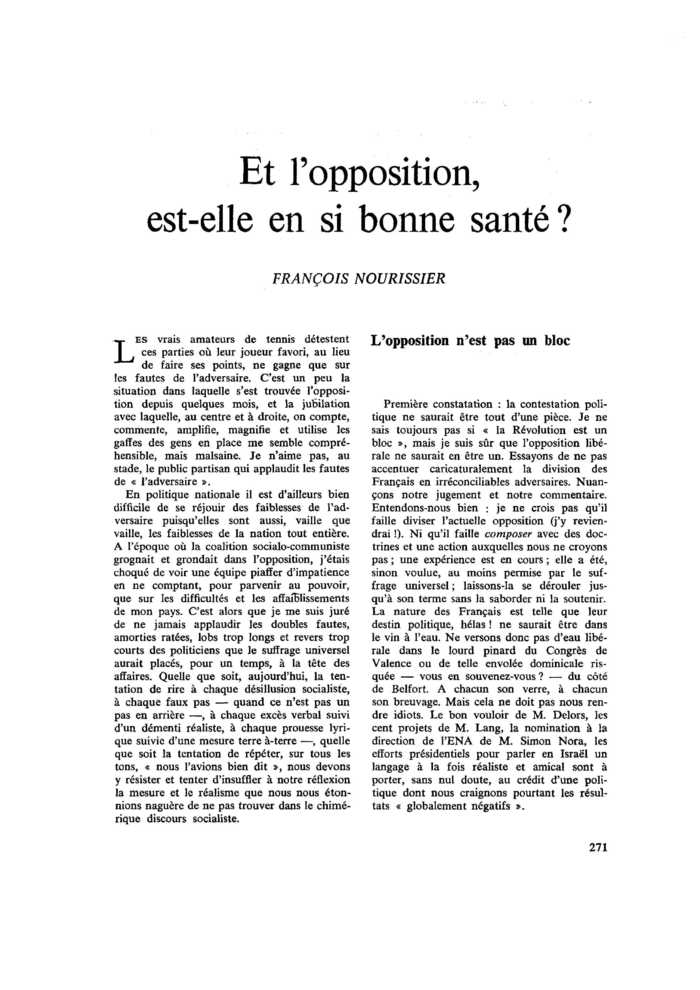 Et l’opposition, est-elle en si bonne santé ?
 – page 1