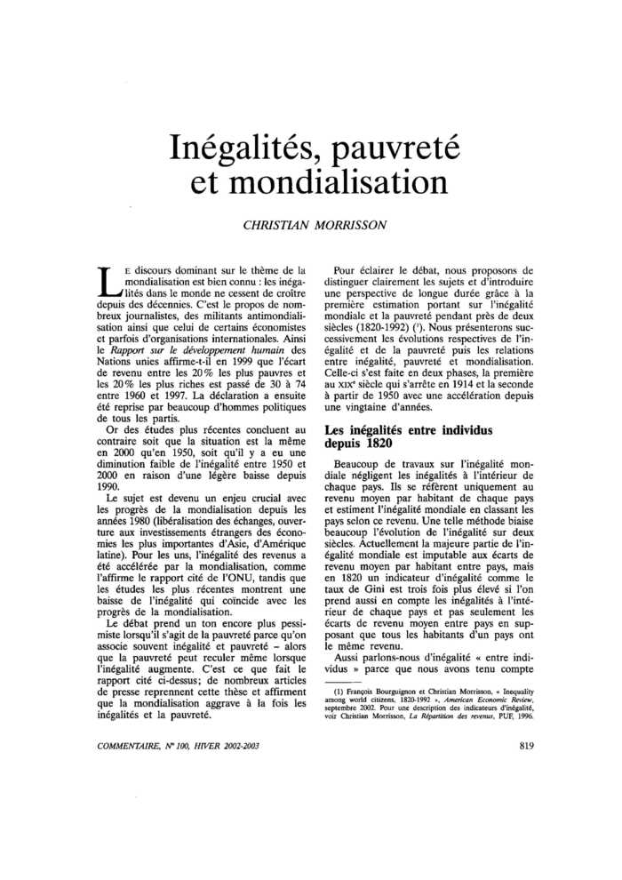 Inégalités, pauvreté et mondialisation
 – page 1