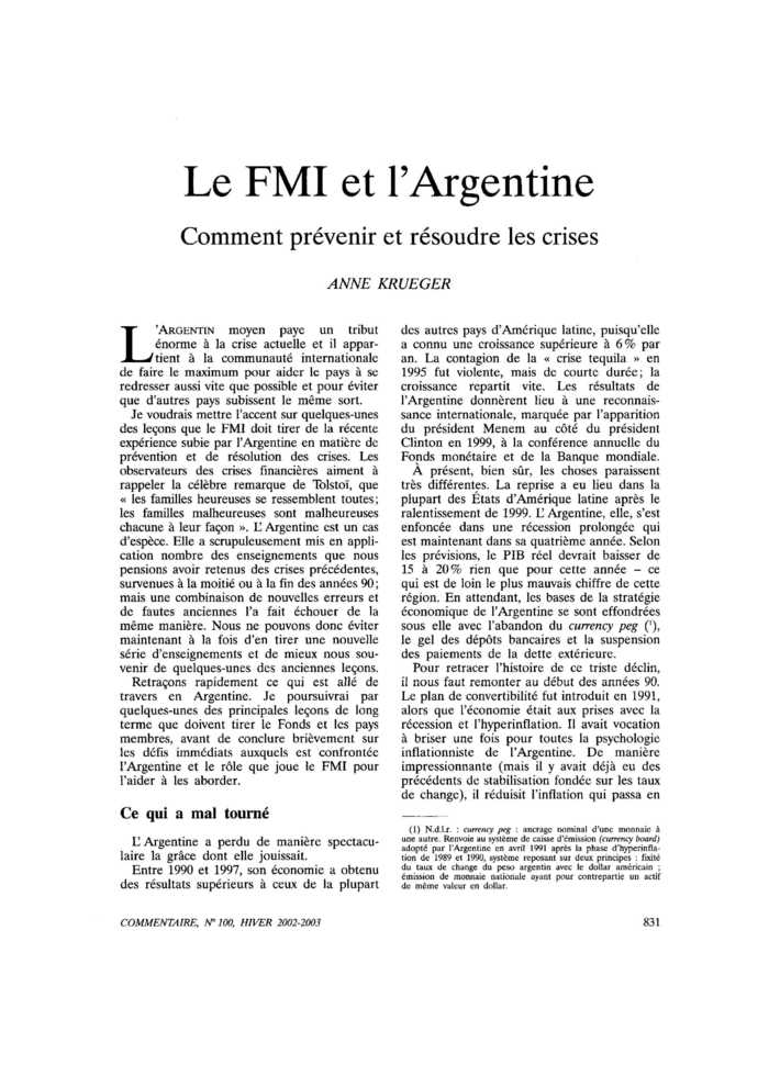 Le FMI et l’Argentine
 – page 1