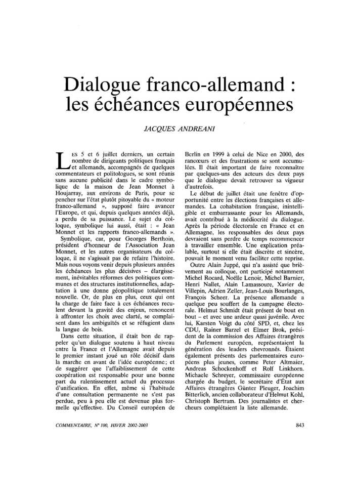 Dialogue franco-allemand : les échéances européennes
 – page 1