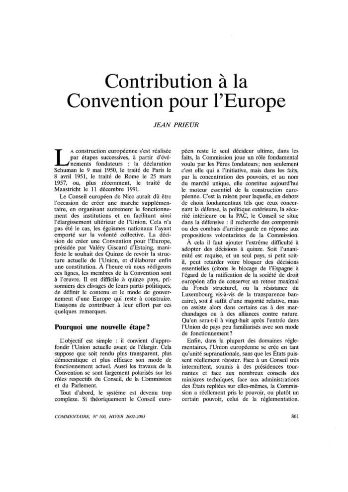 Contribution à la Convention pour l’Europe
 – page 1