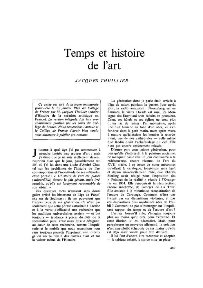 Temps et histoire de l’art
 – page 1