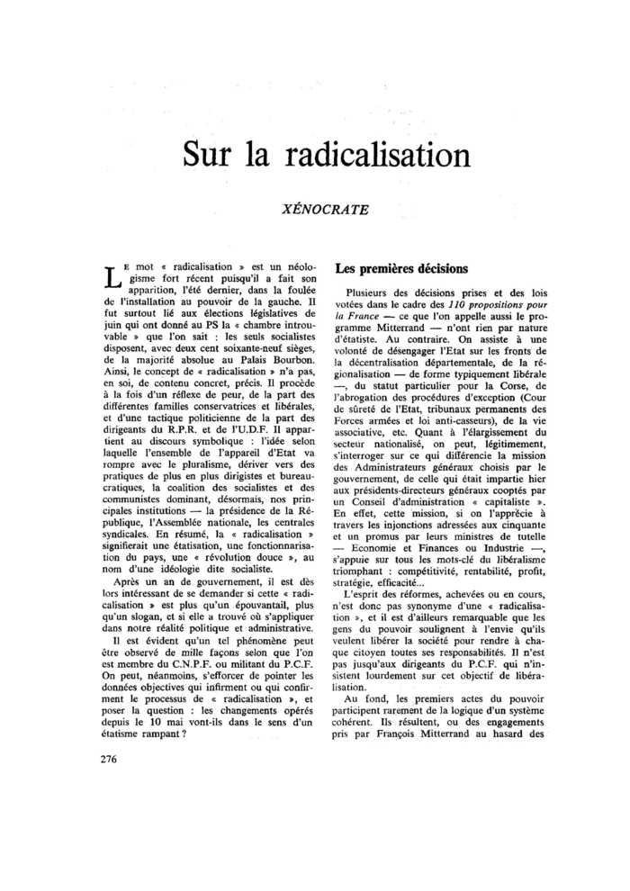 Sur la radicalisation
 – page 1