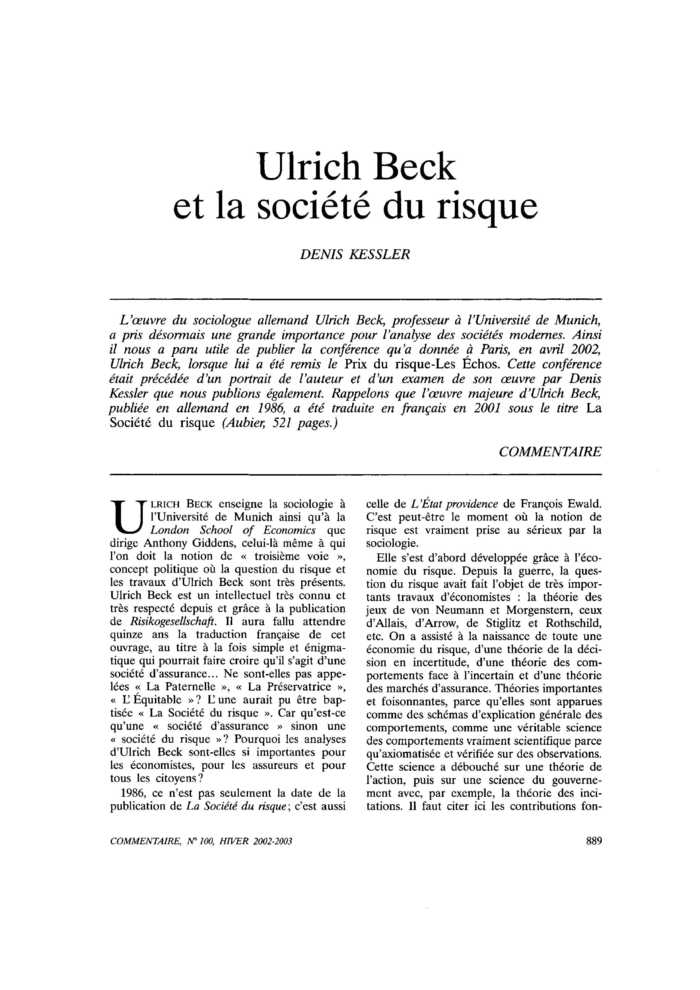 Ulrich Beck et la société du risque
 – page 1