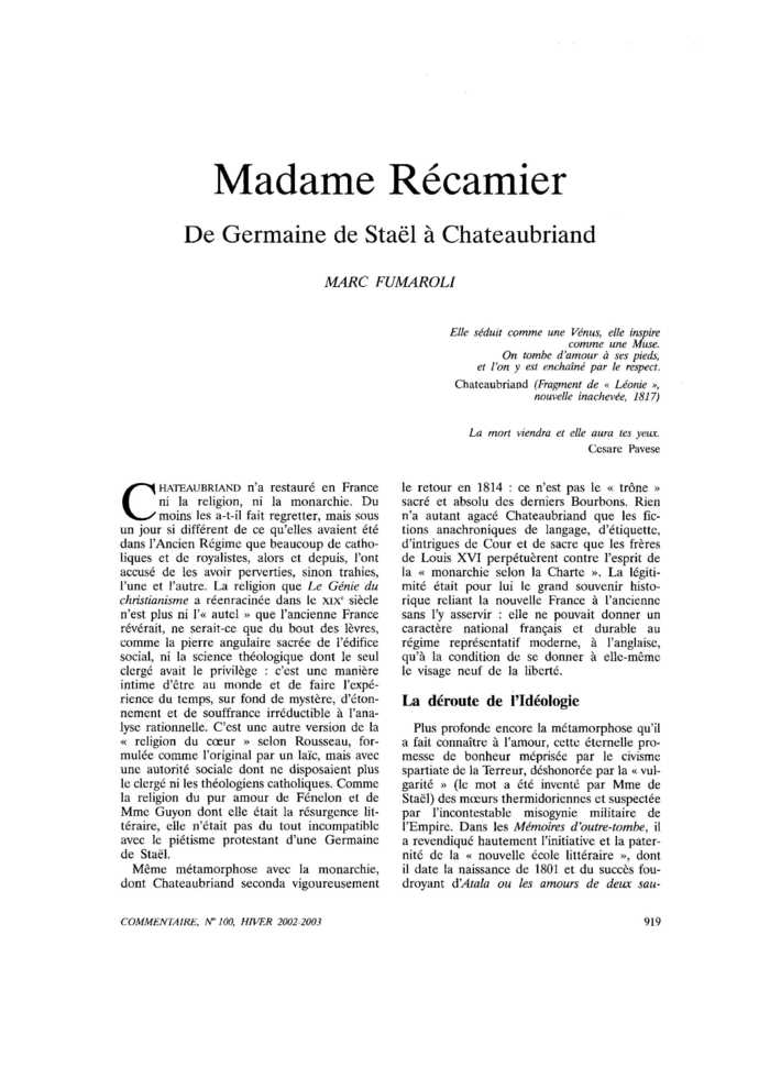 Madame Récamier. De Germaine de Staël à Chateaubriand
 – page 1