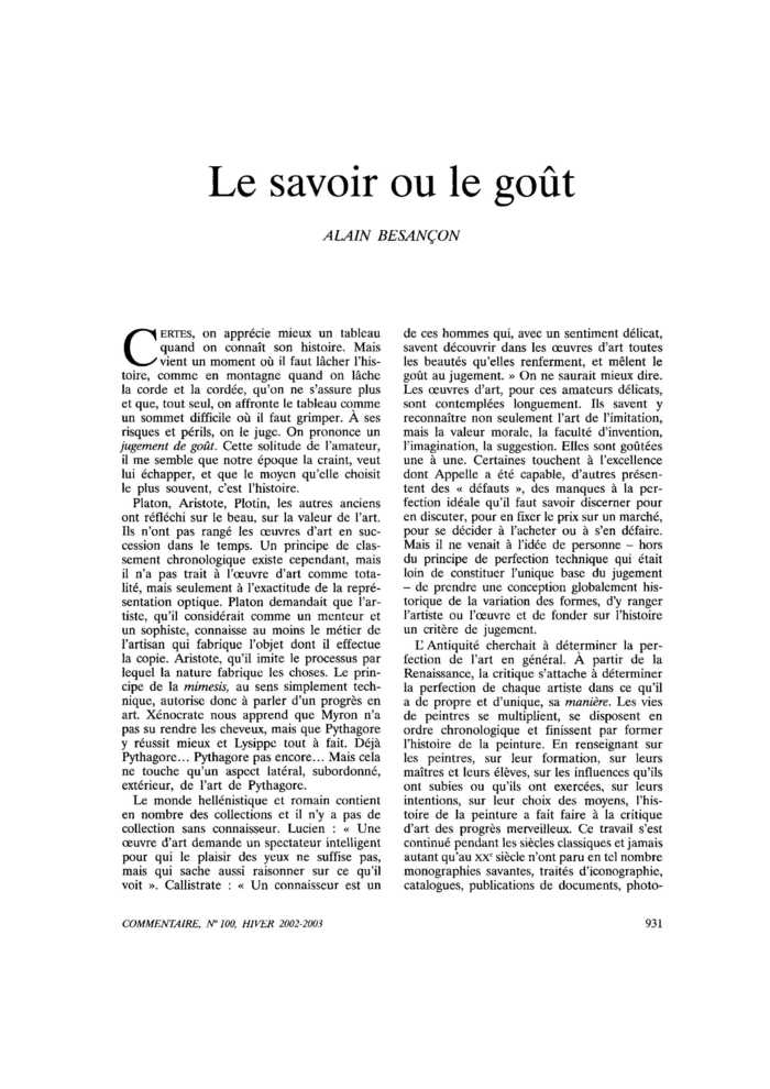 Le savoir ou le goût
 – page 1