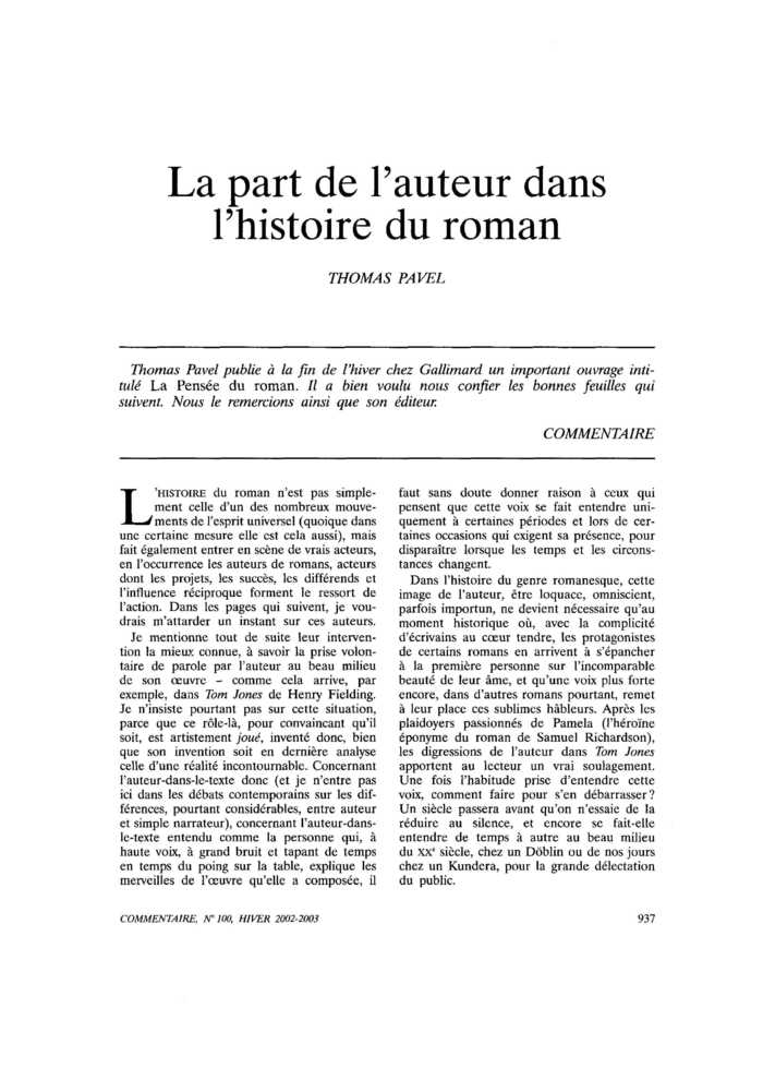La part de l’auteur dans l’histoire du roman
 – page 1