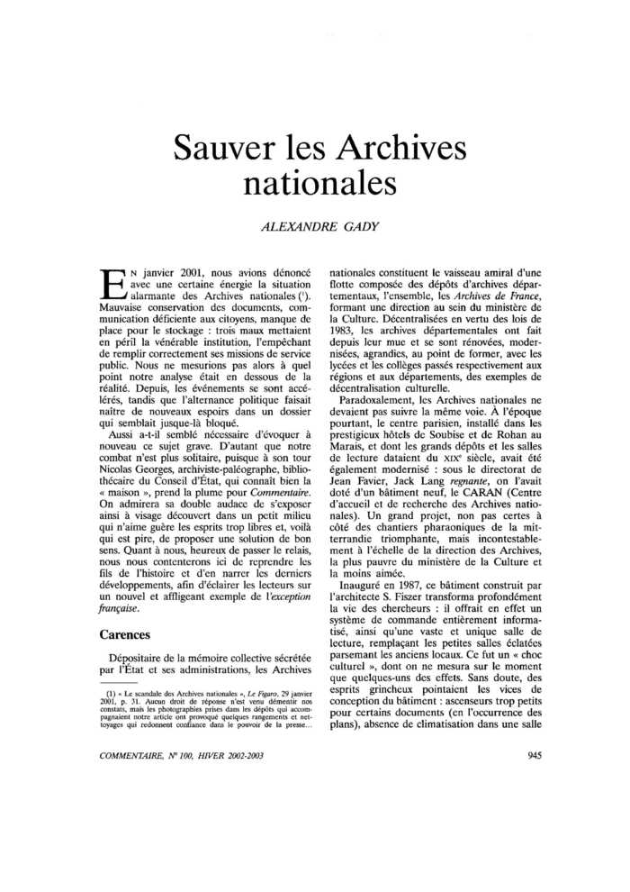 Sauver les Archives nationales
 – page 1